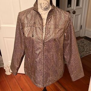 Zenergy By Chico’s Full Zip Cheetah Leopard Rain Wind Jacket SZ 1 (Small)